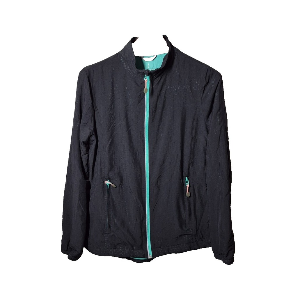Lands End Lightweight Jacket Womens Black Med 10-12 Long Sleeve Mock Neck